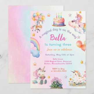 Niedlich Magical Unicorn Rainbow Girl Birthday Par Einladung