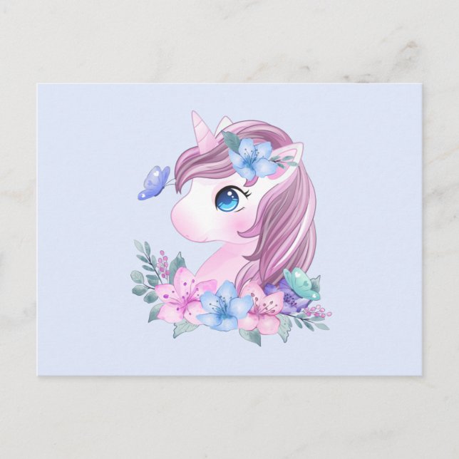 Niedlich & magisch Baby Unicorn mit Big Eyes Postkarte (Vorderseite)