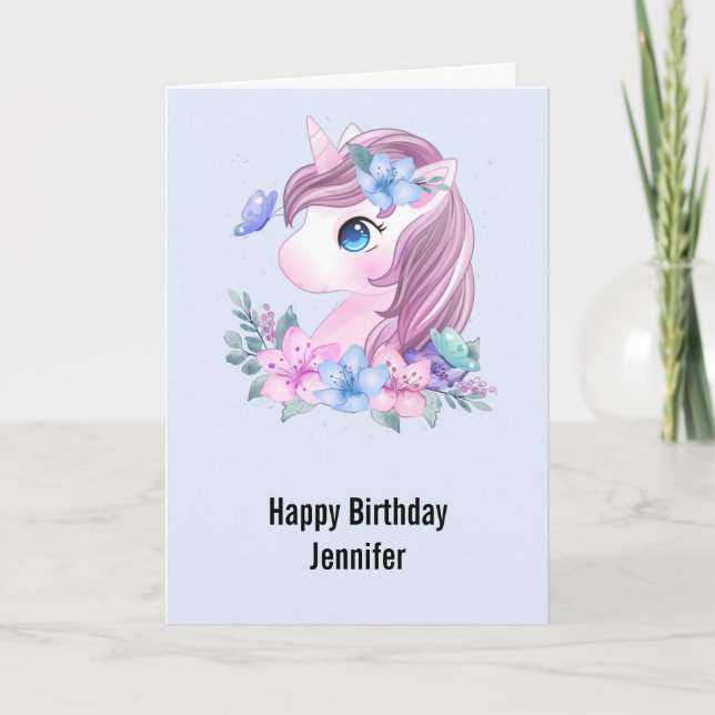 Niedlich & magisch Baby Unicorn Wasserfarbe Geburt Karte (Vorderseite)