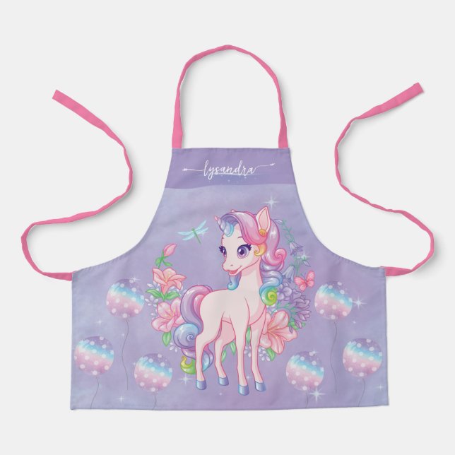 Niedlich Magische Einhorn-Blumenballons Personalis Schürze (Vorderseite)