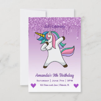 Niedlich Magische Einhorn & Herz Geburtstag Einladung