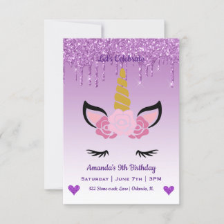 Niedlich Magische Einhorn & Herz Geburtstag Einladung