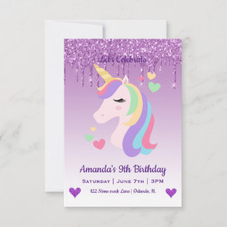 Niedlich Magische Einhorn & Herz Geburtstag Einladung