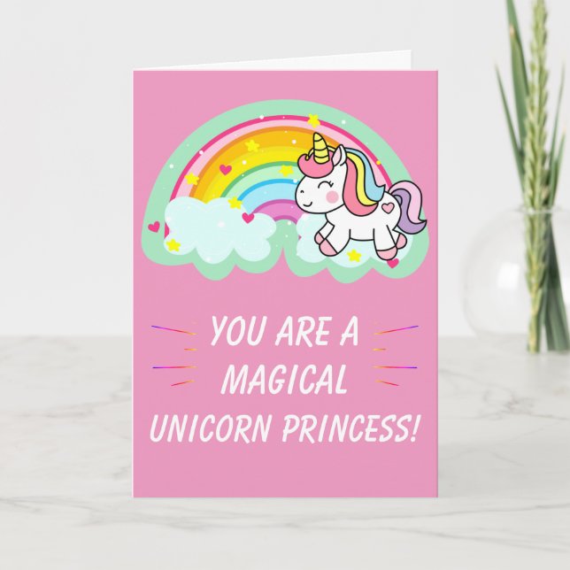 Niedlich Magische Einhorn Prinzessin Pink Geburtst Karte (Vorderseite)