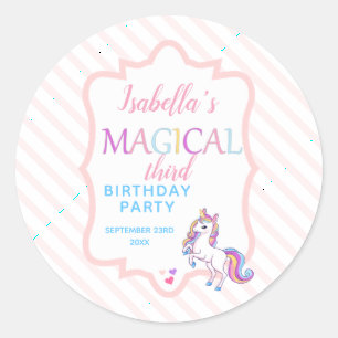 Niedlich Magische Einhorn Rosa Geburtstagsparty Runder Aufkleber
