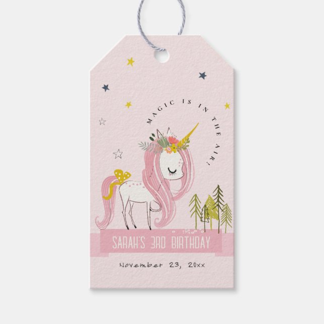 Niedlich Magische Einhorn Rosa Rosa Kindergeburtst Geschenkanhänger (Vorderseite)