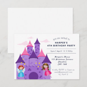 Niedlich Magische Fairies & Castle Girl's 4. Gebur Einladung