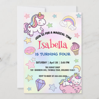 Niedlich Magische Rainbow Unicorn Geburtstagsparty Einladung