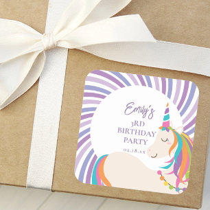 Niedlich Magische Rainbow Unicorn Girl Birthday Pa Quadratischer Aufkleber