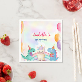 Niedlich Magischer Regenbogen Dino Einhorn Geburts Serviette