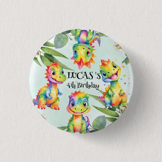 Niedlich Magischer Regenbogen Dinosaur Happy Birth Button (Vorderseite)