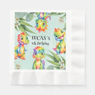 Niedlich Magischer Regenbogen Dinosaur Happy Birth Serviette