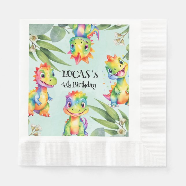 Niedlich Magischer Regenbogen Dinosaur Happy Birth Serviette (Vorderseite)