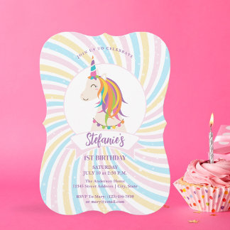 Niedlich Magischer Regenbogen Einhorn Girl 1. Gebu Einladung