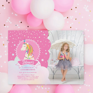 Niedlich Magischer Regenbogen Einhorn Girl Birthda Einladung