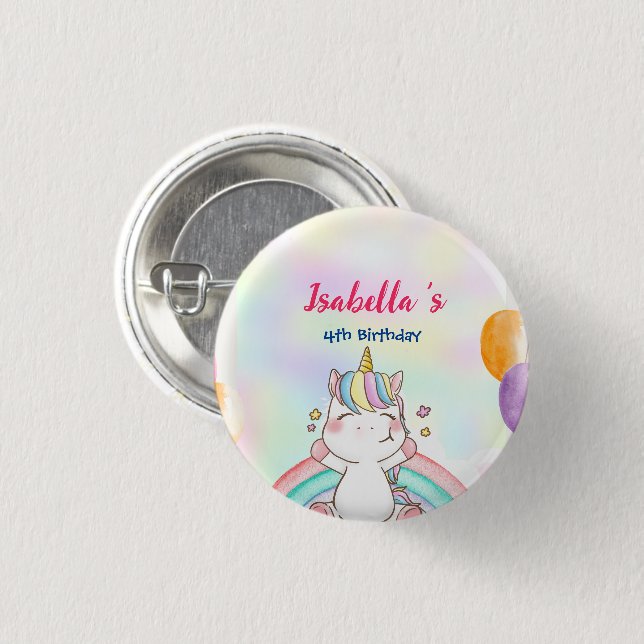 Niedlich Magischer Regenbogen Unicorn Happy Birthd Button (Vorne & Hinten)