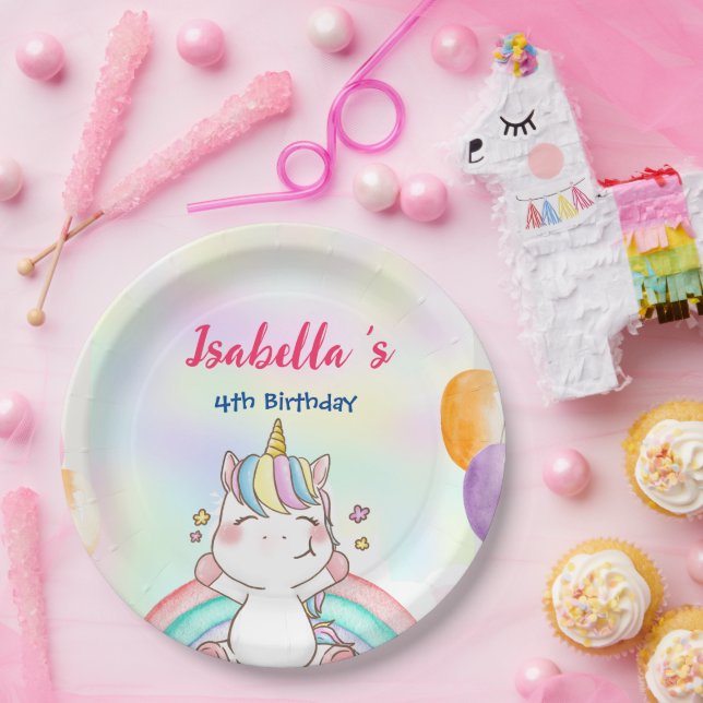 Niedlich Magischer Regenbogen Unicorn Happy Birthd Pappteller (Party)
