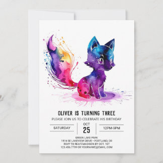 Niedlich Majestic Lila Fox Digital Boy Geburtstag Einladung