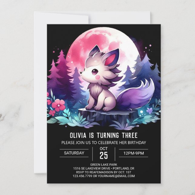 Niedlich Majestic Wolf Birthday Einladung (Vorderseite)