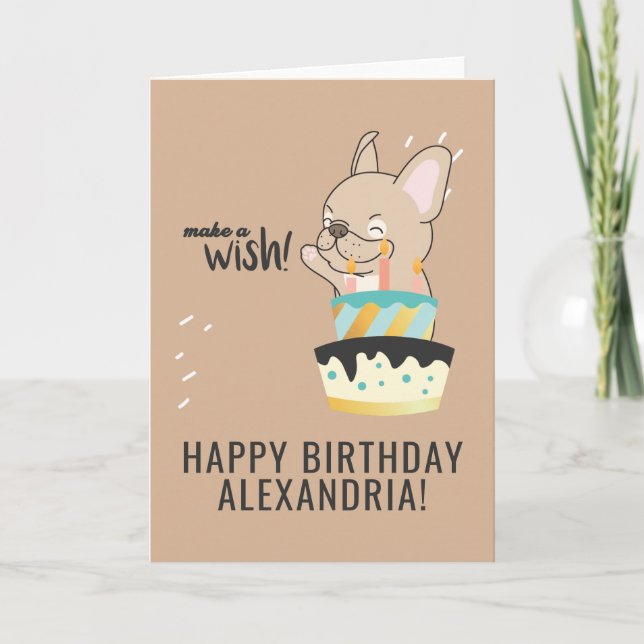Niedlich Make a Wish Hund Cartoon Cake Happy Gebur Karte (Vorderseite)