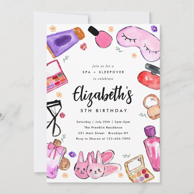 Niedlich Makeup Girls Slumber Sleepover Wellness-C Einladung (Vorderseite)