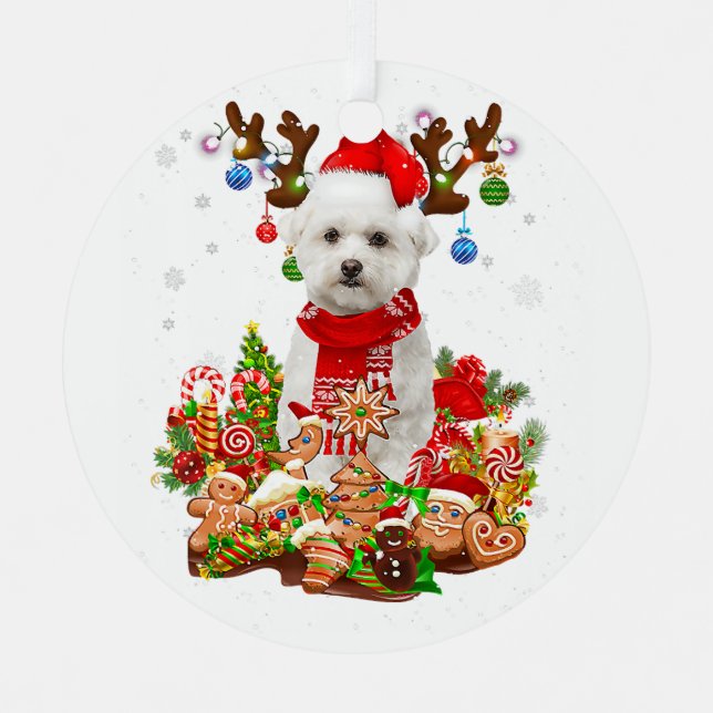 Niedlich maltesische Rentier Weihnachtsbeleuchtung Ornament Aus Metall (Vorderseite)