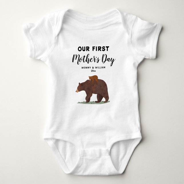 Niedlich Mama Baby Bear 1. Muttertag Personalisier Strampler (Vorderseite)