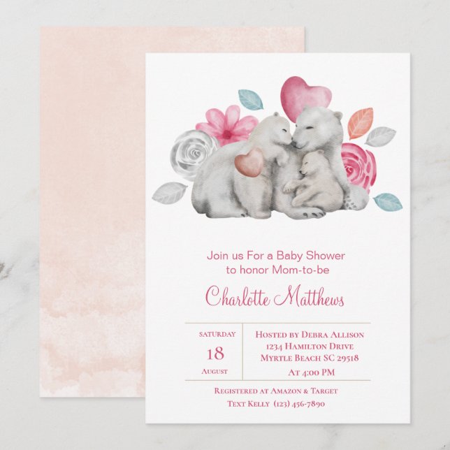 Niedlich Mama Baby Bears Kinderdusche Einladung (Vorne/Hinten)