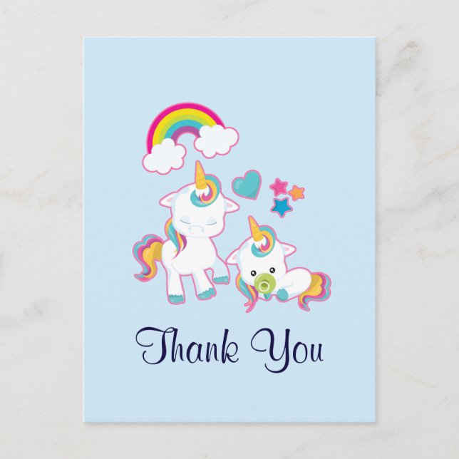 Niedlich Mama & Baby Unicorn Magical Vielen Dank Postkarte (Vorderseite)
