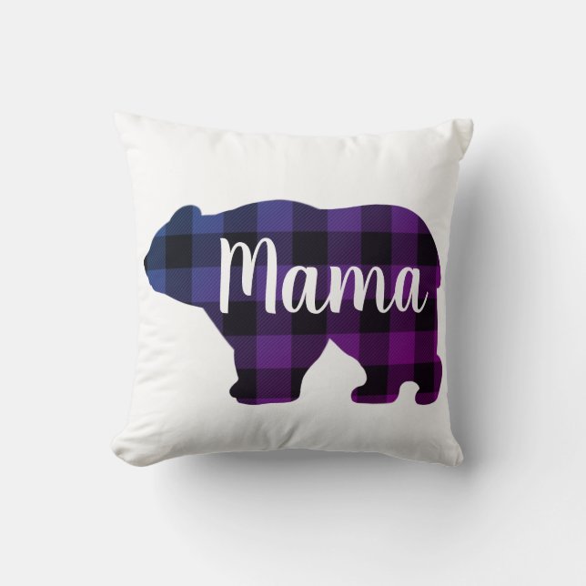 Niedlich Mama-Bär, blau, lila rosa kariert Kissen (Vorderseite)