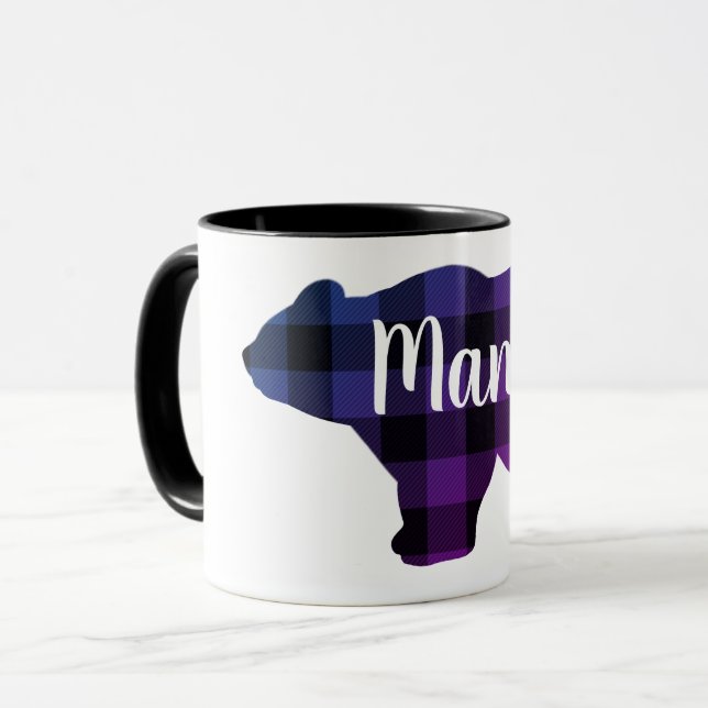 Niedlich Mama-Bär, blau, lila rosa kariert Tasse (Vorderseite Links)