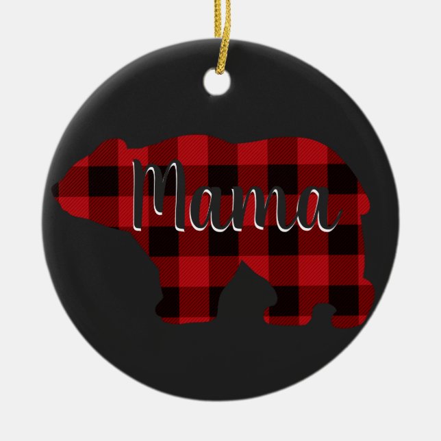 Niedlich Mama Bären Design Rote karierte Mütter Ta Keramik Ornament (Vorne)