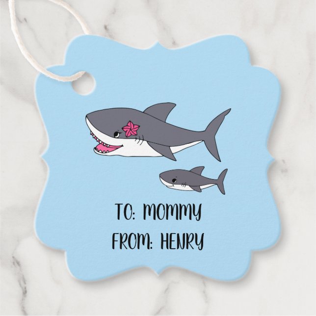Niedlich Mama Shark und Baby Shark Geschenkanhänger (Vorderseite)