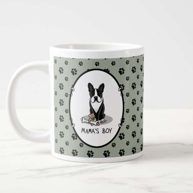 Niedlich Mamas Boy Boston Terrier (schwarz) Jumbo-Tasse (Links)