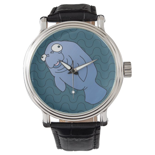 Niedlich Manatee Hugger Cartoon Tier Armbanduhr (Vorderseite)