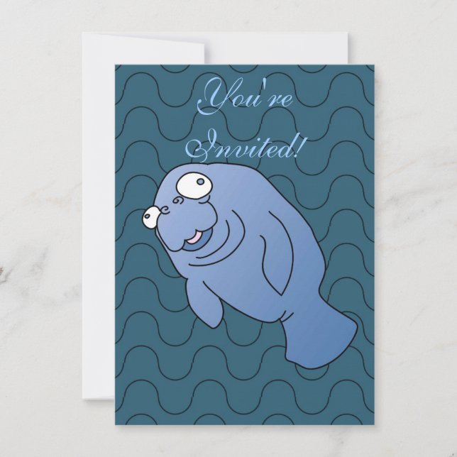 Niedlich Manatee Hugger Cartoon Tier Einladung (Vorderseite)