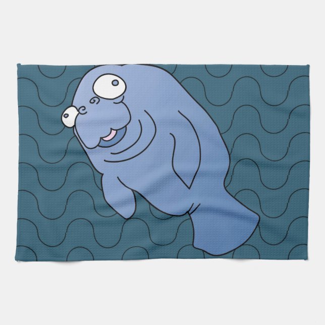 Niedlich Manatee Hugger Cartoon Tier Geschirrtuch (Horizontal)