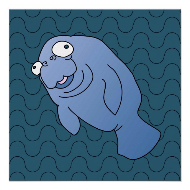 Niedlich Manatee Hugger Cartoon Tier Poster (Vorderseite)