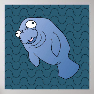 Niedlich Manatee Hugger Cartoon Tier Poster