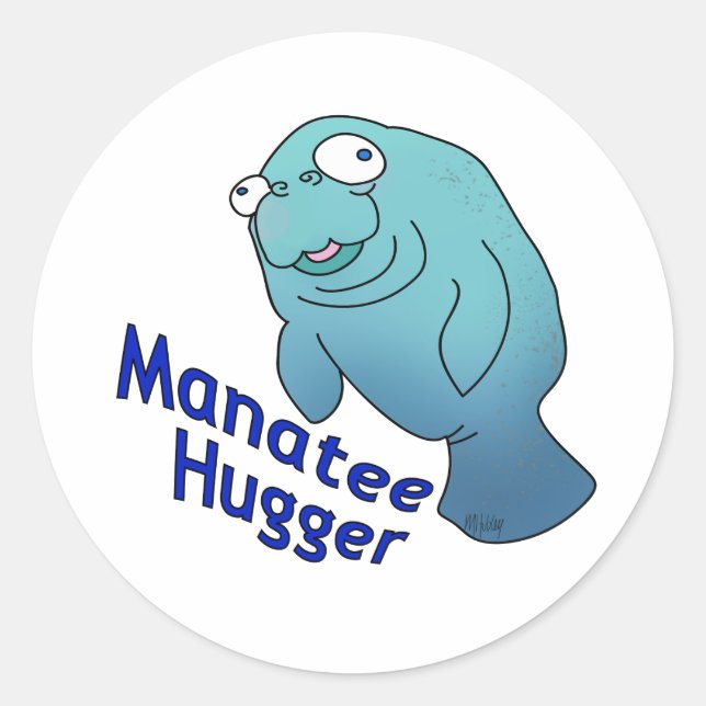Niedlich Manatee Hugger Cartoon Tier Runder Aufkleber (Vorderseite)