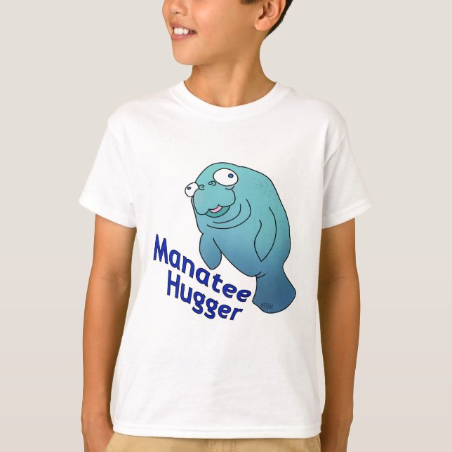 Niedlich Manatee Hugger Cartoon Tier T-Shirt (Vorderseite)