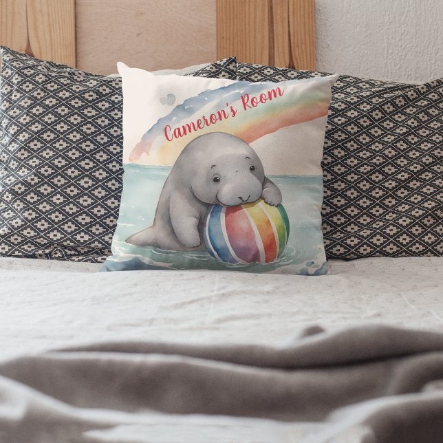 Niedlich Manatee Rainbow Personalisiert Kissen (Von Creator hochgeladen)