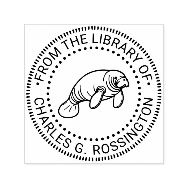 Niedlich ManateSea Cow #2 Round Library Book Name Permastempel (Design)