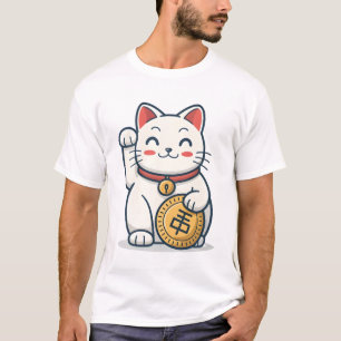 Niedlich Maneki Neko Lucky Cat T - Shirt Japanis