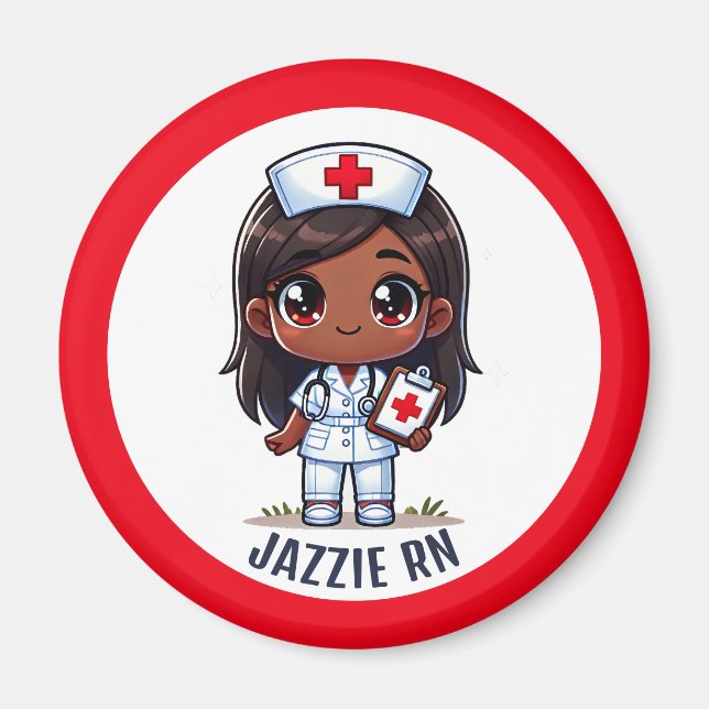 Niedlich Manga Black Nurse Brown Eyes Custom Magnet (Vorne)