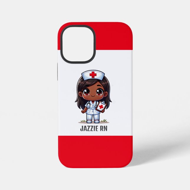 Niedlich Manga Black Nurse Brown Hair Eyes Custom iPhone 12 Mini Hülle (Rückseite)