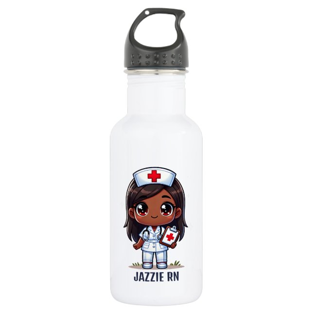 Niedlich Manga Black Nurse Brown Hair Personalisie Edelstahlflasche (Vorderseite)