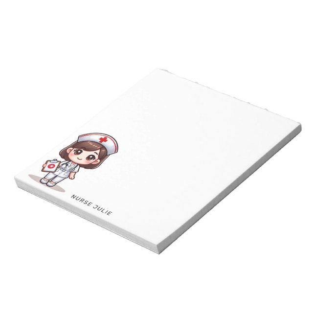 Niedlich Manga Nurse Brünett Brown Eyes Custom Notizblock (Rotiert)