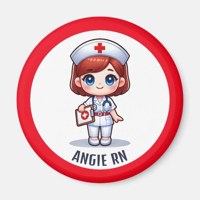 Niedlich Manga Nurse Redhead Blue Eyes Custom Magnet (Vorne)