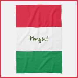 Niedlich Mangia! Rot-Weiß und grüne italienische F Geschirrtuch